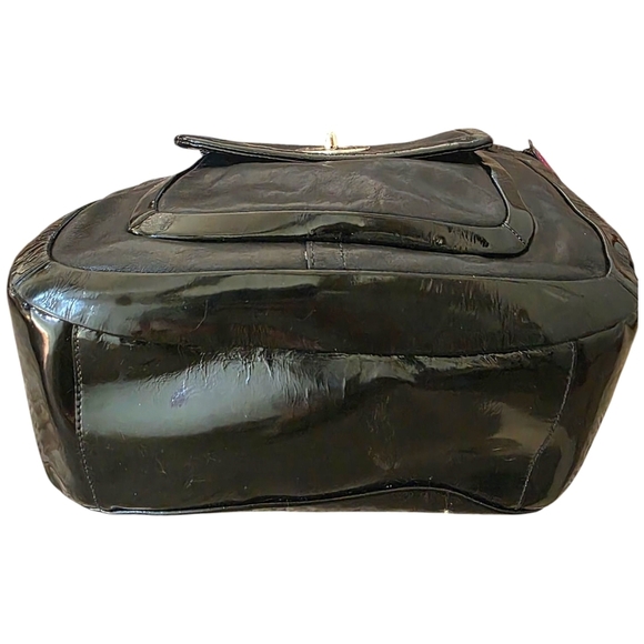 COACH Black Leather with Patent Leather Trim Shoulder Bag with Silver Accents - Picture 14 of 16